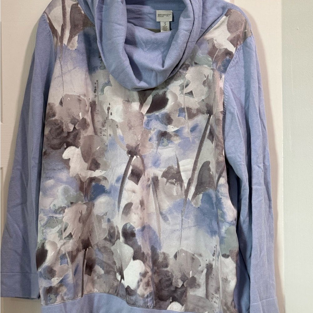 Women's Cowl Neck Sweater - Blue Floral